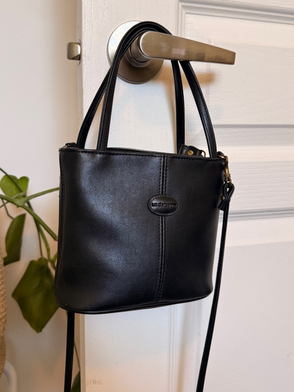 Liz Clairbone Black Leather Mini Tote Bag with Crossbody Strap